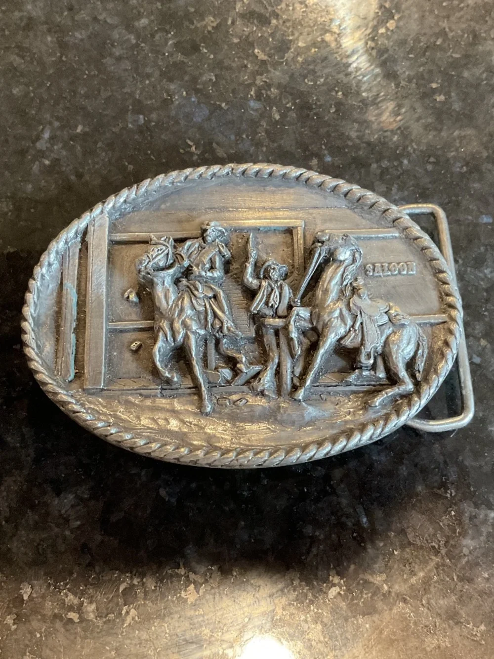 Vintage Wild West Cowboys Silver Belt Buckle